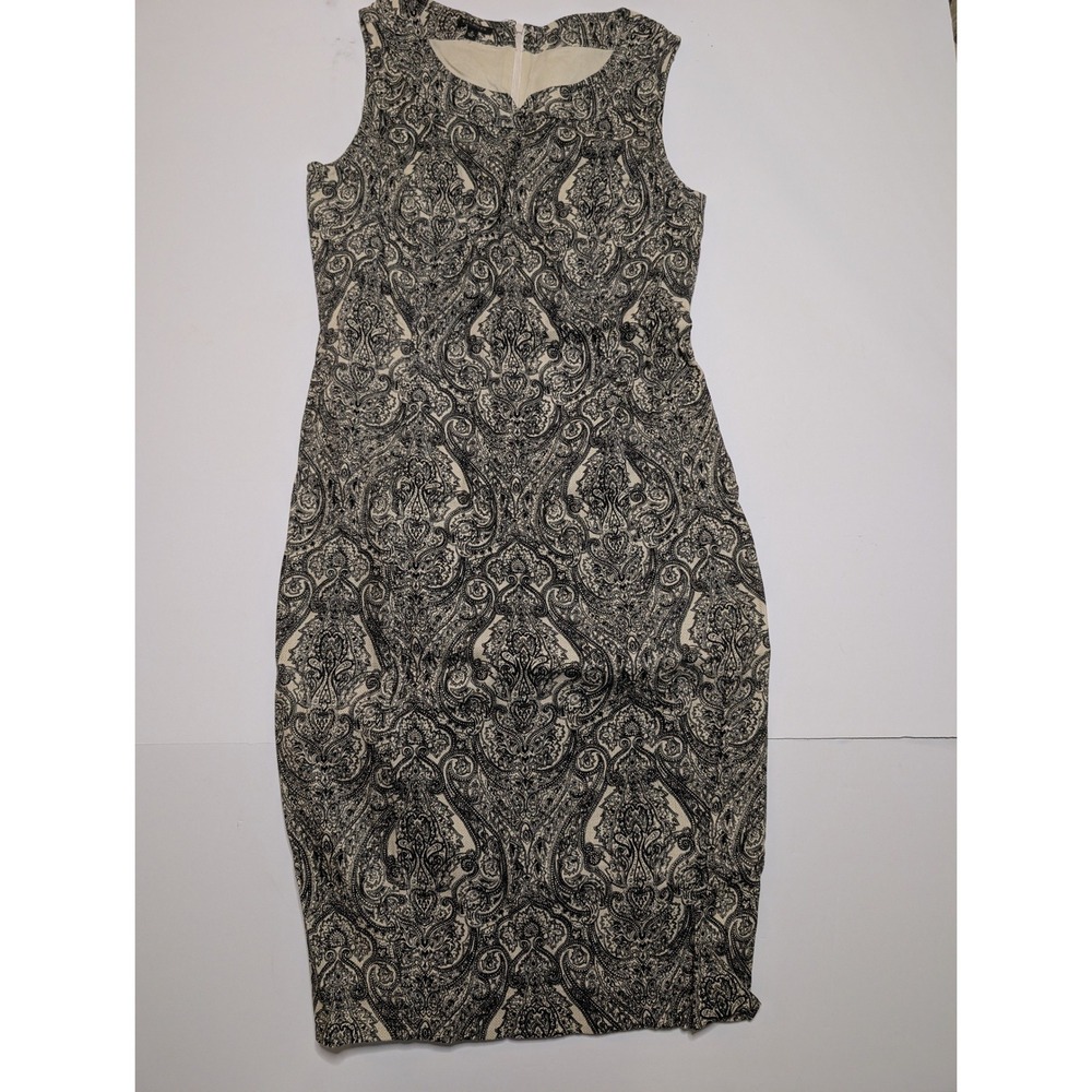 Talbots Womens Black‎ Cream Paisley Sleeveless Sheath Dress Size 6 Notch Neck